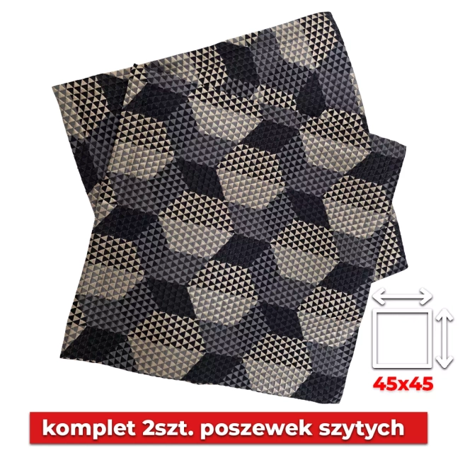Komplet (2szt.) Poszewka dekoracyjna z wypukłą strukturą 45x45 z dyskretnym zamkiem - złota, czarna, szara